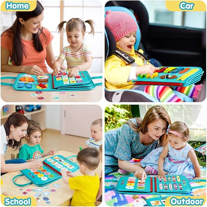 Winblo Toddler Busy Board - Montessori Toys for Toddler Boy Birthday Gift, Educational Learning Sensory Busy Book for Toddlers Boys, Airplane Car Travel Activities Toy for Toddlers
