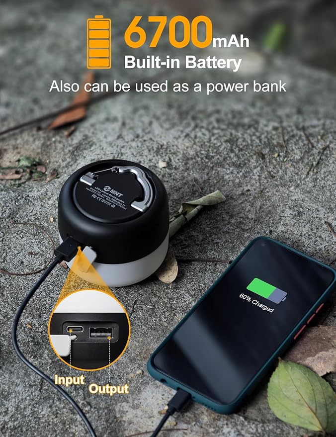 LED Camping Lantern Rechargeable 1000LM, Up to 300H Running Time Camping Tent Light, 6700mAh Emergency Hanging Light for Hurricane, Power Outages, Home, Hiking, Water-Resistant, Black