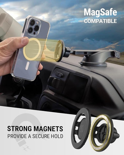 Scosche MagicMount SMSWDEX MagSafe Car Mount, Magnetic Phone Holder for Car Windshield/Dashboard, Suction Cup Phone Mount Compatible with iPhone 16 15 14 13 12 Pro Max Plus Mini Mag Safe Accessories