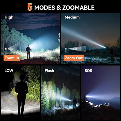 LETMY Tactical Flashlight S2000-2 Pack Bright Military Grade LED Flashlights High Lumens - Portable Handheld Flash Light, 5 Modes Zoomable Waterproof Flashlights for Home Emergency Camping- Orange