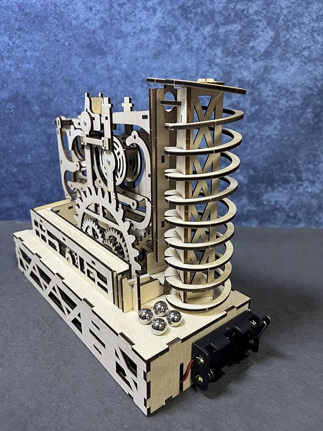 3D Wooden Mechanical Marble Run Puzzle Kit, Natural Wood Color, DIY Assembly Model, Educational Construction Set