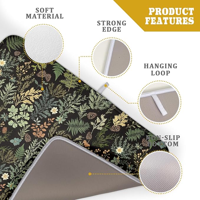 Black Green Botanical Dish Drying Mat