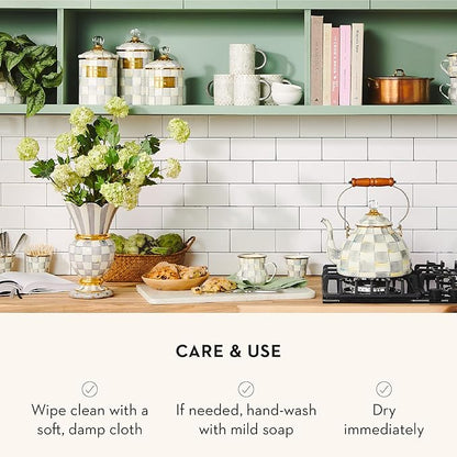 MACKENZIE-CHILDS Small Enamel Canister, Kitchen Storage Container for Flour and Sugar, 1.13 Liters, Grey-and-White Sterling Check