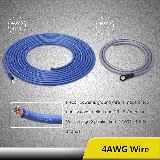 Recoil RC4D True 4 Gauge Car Audio Dual Amplifiers CCA Wiring Installation Kits with OFC RCA Cable