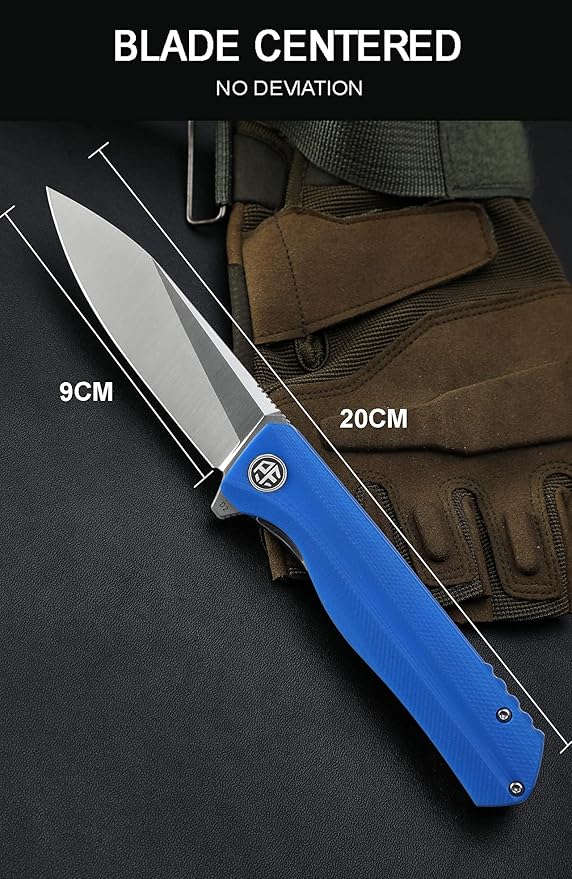 Petrified fish G10 handle D2 steel blade 2CR13 liner ball bearing flipper folding knife camping hunting EDC pocket tool PF818 (Purple, Stonewash)