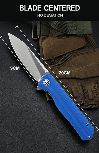 Petrified fish G10 handle D2 steel blade 2CR13 liner ball bearing flipper folding knife camping hunting EDC pocket tool PF818 (Purple, Stonewash)