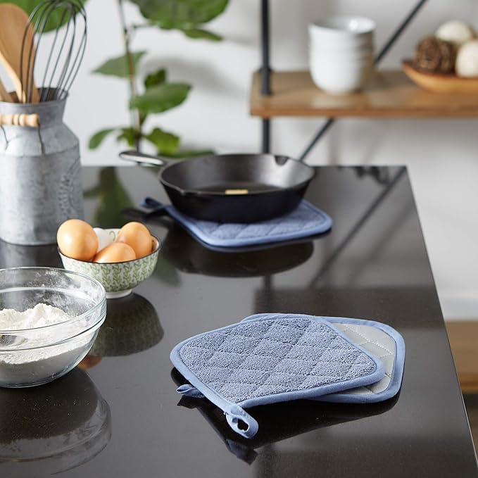 DII Basic Terry Collection Quilted 100% Cotton, Stonewash Blue, 3 Piece