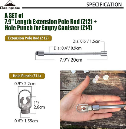 CAMPINGMOON Extension Pole Rod for Camping Lantern with Hole Punch for Empty Canister Z12/Z14 (Hole Punch + Extension Pole Rod (Z12/Z14))