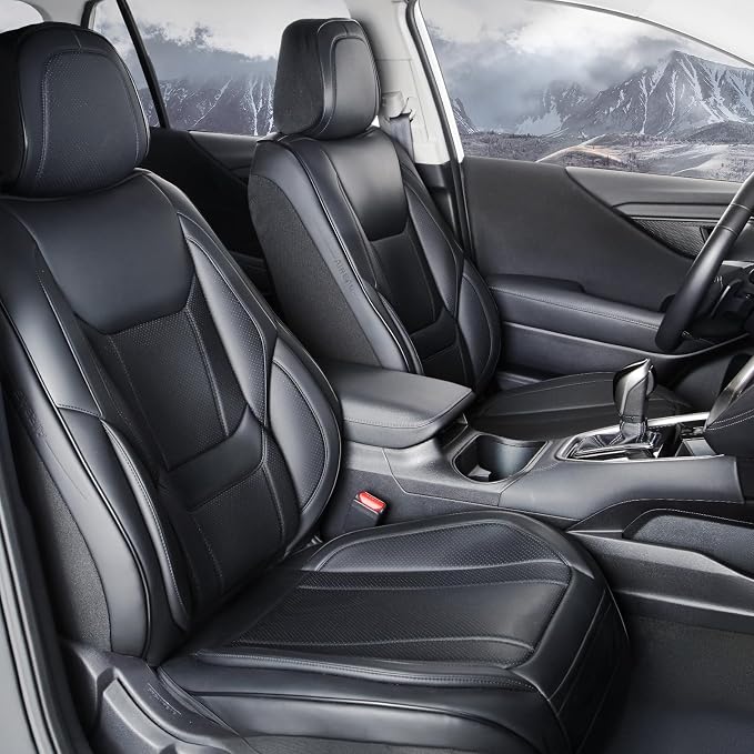 Coverland Custom Truck Car Seat Covers Front Seats for [2020-2026 Jeep Gladiator Crew Cab Split Bench Without Armrest] - Protector Water Resistant Leather Memory Form Seat Cushion [Front-Black]