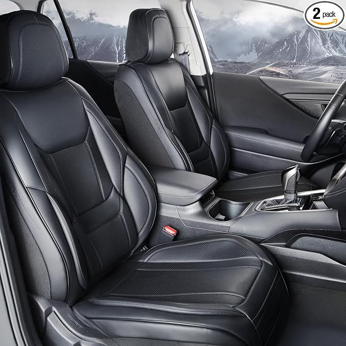 Coverland Custom SUV Car Seat Covers Front Seats for [2019-2025 Toyota RAV4, RAV4 Hybrid] - Protector Car Seat Cover Water Resistant Leather Memory Form Back Support Seat Cushion [Front-Black]