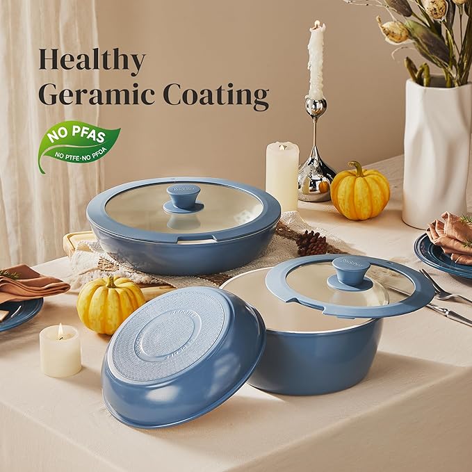 Redchef Ceramic Cookware Set, Removable Handle Pots and Pans Non-Stick