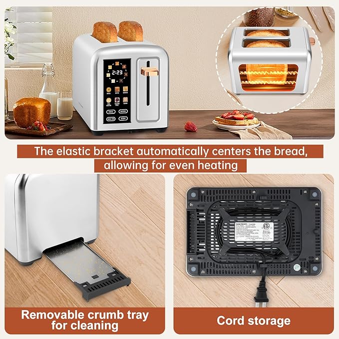 SEEDEEM Toaster 2 Slice with Touch Screen, Faster Heating Speed, 7 Shade Setting