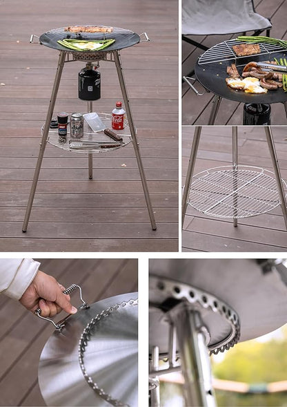 CAMPINGMOON 18 inches BBQ Griddle with EN417 Lindal valve Standard Canister Top Camping Gas Stove Burner Stand Rack Skottle Grill Cooking System Kit GR-901