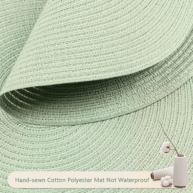 FunWheat Round Braided Placemats Set of 6 Place mats for Dining Tables Woven Heat Resistant Table Mats 15 inch (Mint Green)