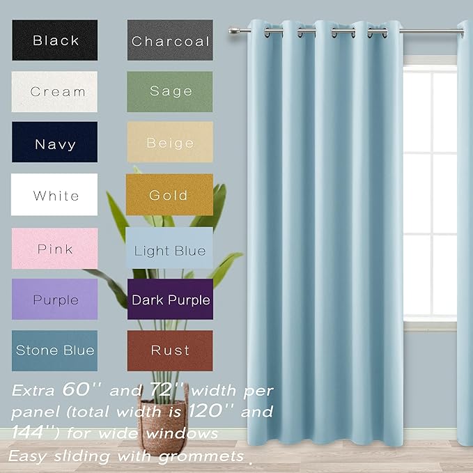 KOUFALL 72x84 Inch Length Light Blue Blackout Curtains