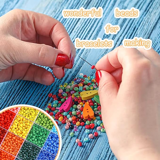 Glass Seed Beads for Bracelet Making Kit, 24 Colors 6/0 4mm Small Beads Multicolor Beading Beads with Container Box for Jewelry Making - Approx 6000pcs