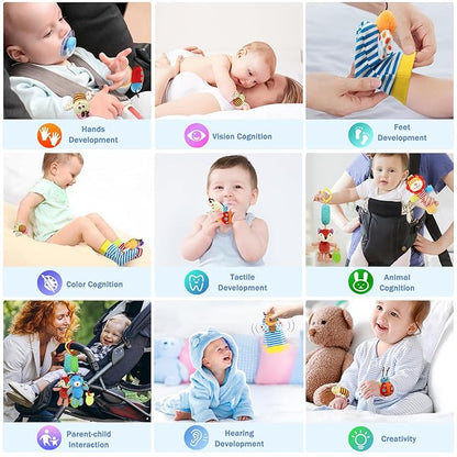 Baby Hanging Rattle, Wrist Rattles Foot Finder Rattle Sock, Hand and Feet Rattle Toy, Newborn Present Baby Shower Birthday Gift Set for0 3 6 9 12 24 to 36 Months Babies(12 E)