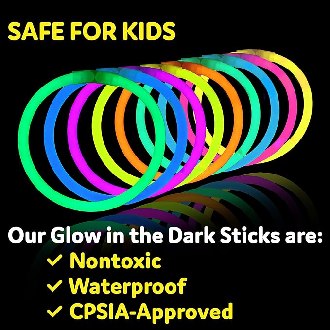 PartySticks Ultra Bright Glow Sticks Bulk Party Supplies 100 Pack - 8" Glow in the Dark Light Up Halloween Party Favors, Glow Decorations, Neon Party Necklaces and Bracelets with Connectors