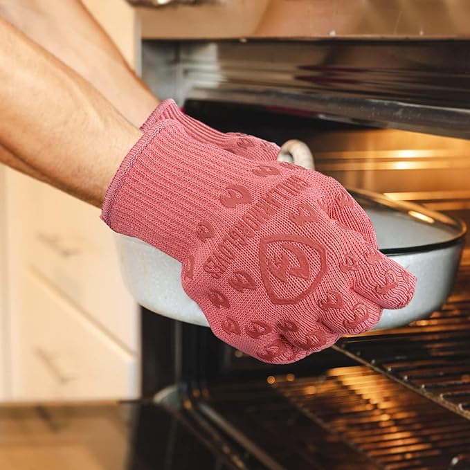 Grill Armor Oven Gloves with Fingers – 932°F Heat, Fire & Cut Resistant Mitts