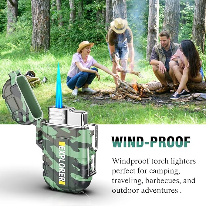 Torch Lighter, Refillable Butane Windproof Outdoor Gas With Adjustable Jet Flame, for Fireplace Fireworks Grill Camping BBQ, Gifts for Men - Camouflage (Without Gas)