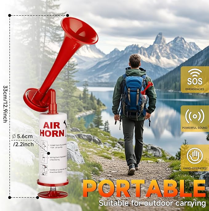 Bear Horn Self Defense, Super Loud HandHeld air Horn for Boats Events Camping Reusable, Sports Pump Loud Noise Maker for Boating Sports Events Birthday Party BANHAO