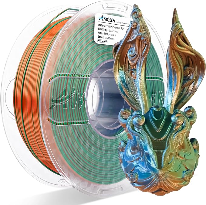 AMOLEN Silk PLA 3D Printer Filament, Tri Color Blue Green Orange PLA 1.75mm, Shiny Multi Color Change Filament 3D Printing PLA Filament for Most FDM 3D Printer, 1kg Spool(2.2lbs)