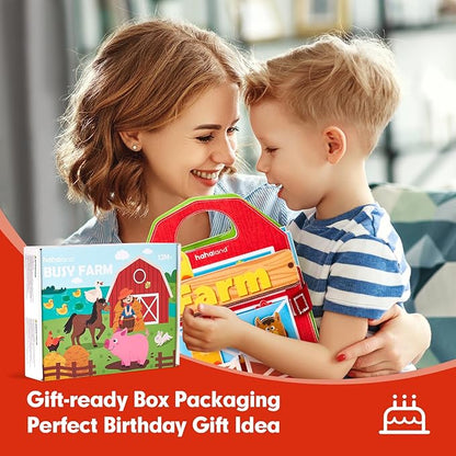 hahaland Busy Board for 1 Year Old - Farm Animals Quiet Busy Book for Toddlers 1-3 - Montessori Toys for 1 Year Old Boy Girl Gifts - Educational Activity Books Felt Learning Board Airplane Travel Toys