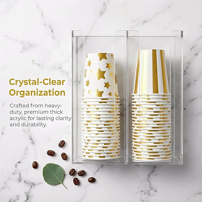 Acrylic Coffee Cup and Lid Storage Organizer Holder, 2 Compartments Disposable