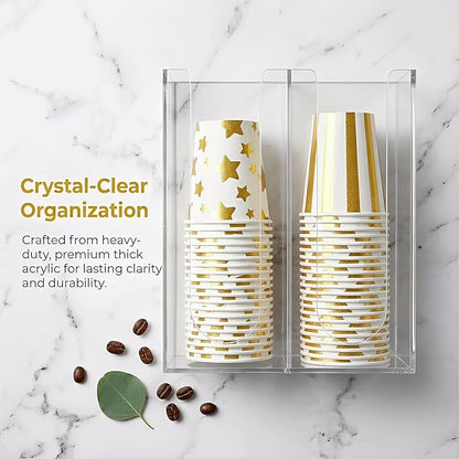 Acrylic Coffee Cup and Lid Storage Organizer Holder, 2 Compartments Disposable