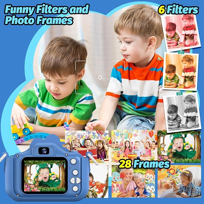 Dinosaur Kids Camera for Boys Girls, Toddler Digital Selfie Camera with Cute Protective Cover and 32G SD Card, Christmas Birthday Gifts Toys for 3 4 5 6 7 8 9 10 11 12 Years Old Little Girls and Boys