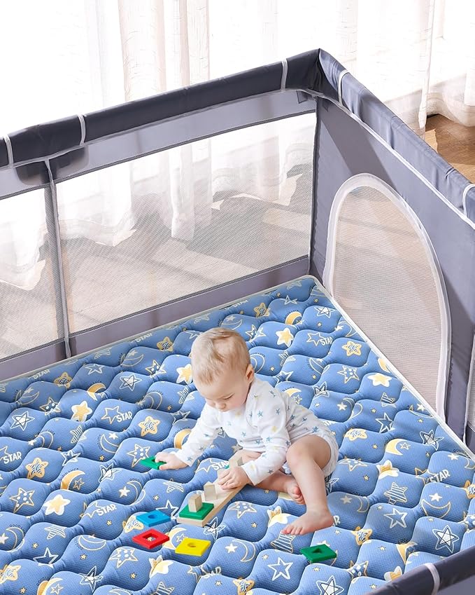 Odorless Premium Foam Baby Play Mat, Soft Microfiber Fabric Crawling Mat for Floor- Comfortable and Hypoallergenic, Non-Slip Cushioned Floor Playpen mat for Infants,Babies,Toddlers