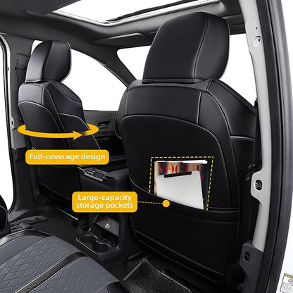 Custom Fit Sienna Seat Covers for 2021-2026 Toyota Sienna LE XLE 8-Seat, Waterproof Faux Leather Full Set Airbag Compatible 3-Row Car Seat Protectors (Black+Grey)