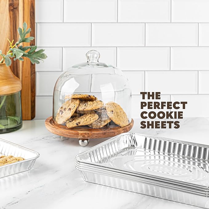 PLASTICPRO Aluminum Pans 5 Pack Disposable Cookie Sheets 9'' x 13'' Baking Pans