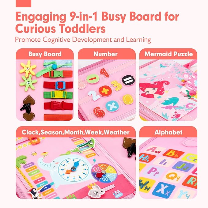 hahaland Busy Book for Toddlers Boys Girls Montessori Toys for 3+ Year Old Preschool Educational Learning Activities Toddler Travel Toys for Ages 3 4 5 with Life Skill Number Color Weather