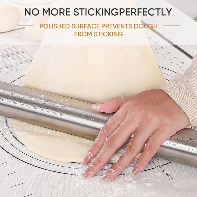 Rolling Pin nonstick and Silicone Baking Pastry Mat combo kit, Adjustable
