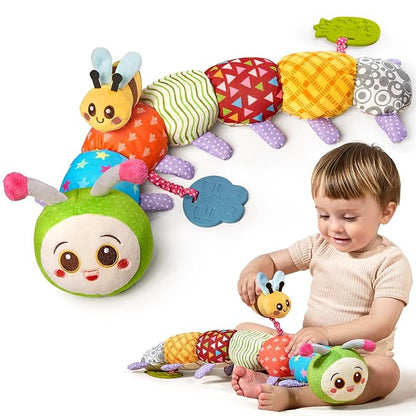 TUMAMA Baby Toys for 0, 3, 6, 9, 12 Months,Caterpillar Sensory Toys,Infant Baby Stuffed Animal Activity Soft Toys with Teether, Tummy Time Sensory Toys,Newborn Infant Sensory Toys Birthday Gifts