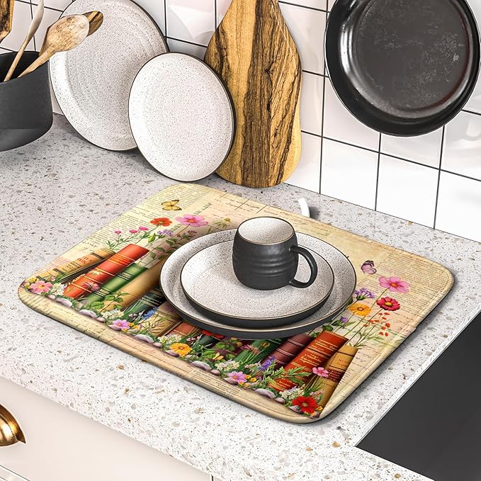 Colorful Books Kitchen Drying Mat