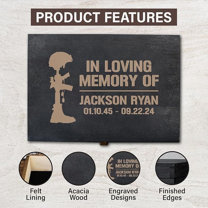 Personalized Line of Duty Memorial Keepsake Box – Custom Engraved Wooden Tribute Box for Fallen Heroes, Soldiers, First Responders, Veterans - Sympathy Gifts Storage Boxes for Medals, Flags, Photos