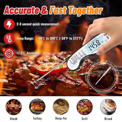 Meat Thermometer, IP67 Waterproof Digital Meat Thermometer with Backlight, Hold Function & Magnet for Grill, BBQ, Candy, Beef,Turkey，Gadgets Essentials BBQ Accessories,Mens Stocking Stuffers