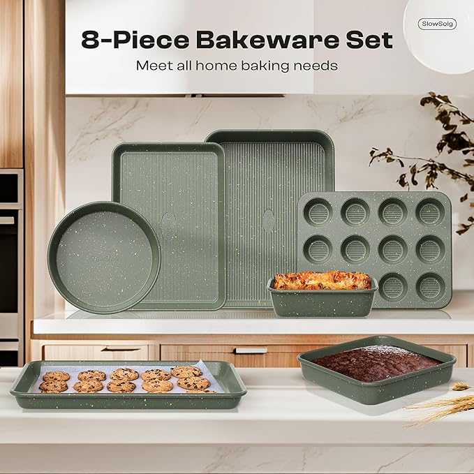 8-Piece Nonstick Bakeware Set, Stackable Oven Pan Set Includes Baking Sheet