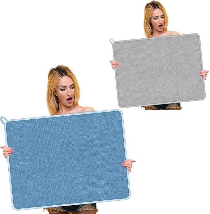 Hushee 2 Pack Extra Large Dish Drying Mat Microfiber Absorbent Dish Drying Pad