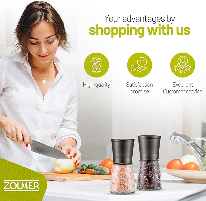 ZOLMER® Premium Stainless Steel Salt and Pepper Grinder Set manual | Adjustable