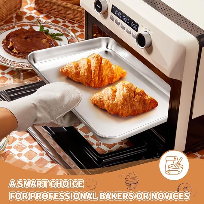 Stainless Steel Baking Sheet Set of 2, Deedro Cookie Sheet Metal Baking Pan