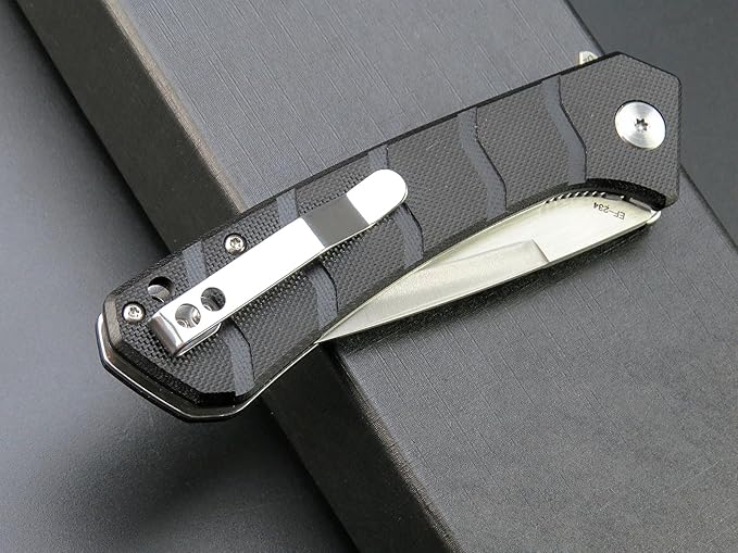 Eafengrow EF234 Folding Knife D2 Steel Blade G10 Handle EDC Tool Knives for Outdoor Working Camping Fishing(black)