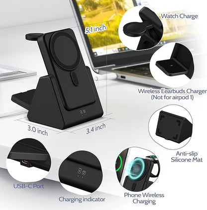 Smtcsl 3-in-1 Wireless Charging Station: Portable 5000mAh Power Bank Charger