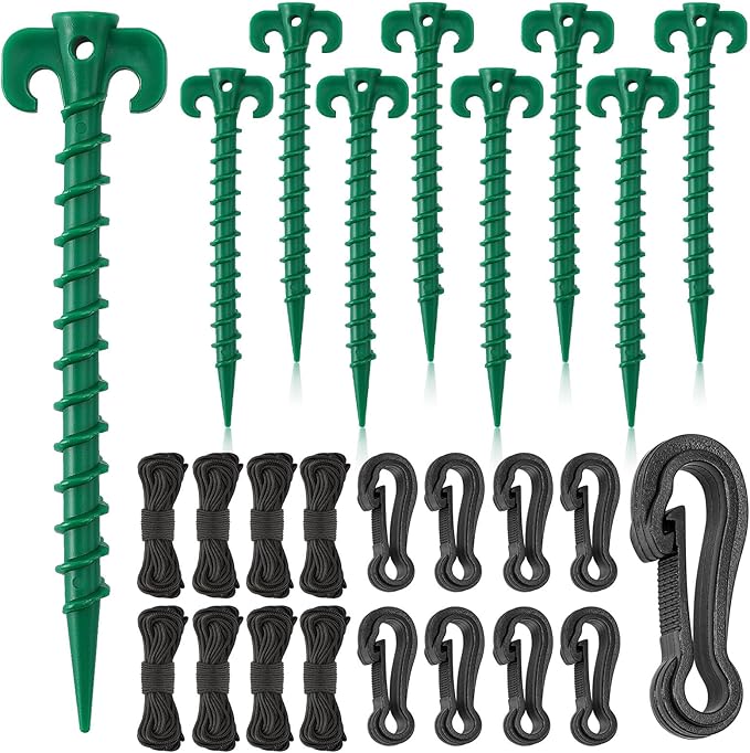 AUGSUN 27 Pieces Plastic Inflatable Stakes Set, Include Tent Stakes, Tethers Ropes and Hooks Heavy Duty Garden Yard Stakes for Christmas Outdoor Decorations (Green)