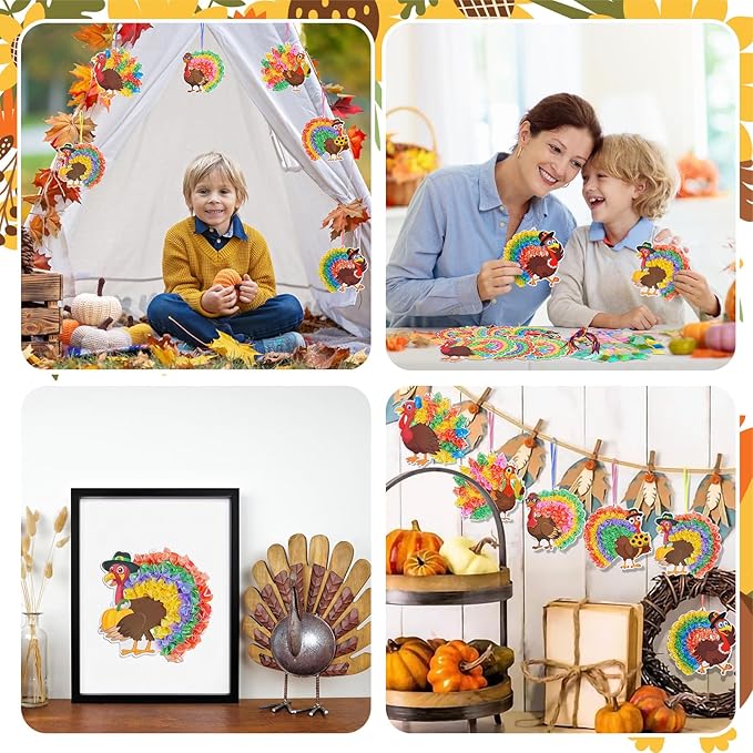 Fennoral 24 Pack Thanksgiving Turkey Crafts Kit for Kids Make You Own Turkey Poke in Arts and Crafts DIY for Boys Girls Classroom Activities Fall Decoration