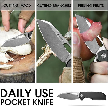 TONIFE Galaxy Mini Folding Knife with D2 Steel Blade and Aluminum Handle, EDC Pocket Tool for Camping, Hiking, and Survival (Black Stone Wash)