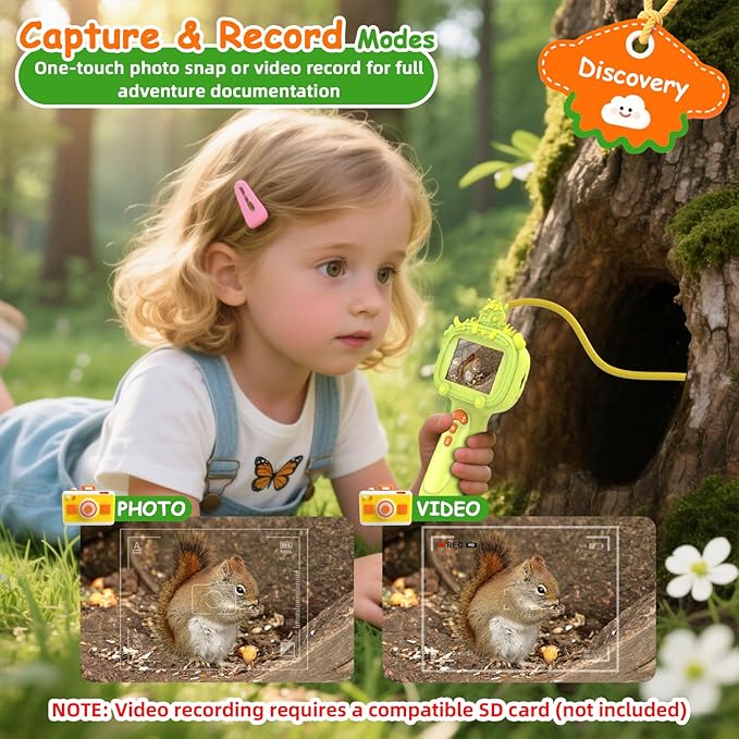 Borescope Snake Camera Endoscope with Light & Flexible Tube for Kids - Educational STEM Science Toy for Boys & Girls Ages 3-10, Birthday for Nature Exploration - Green