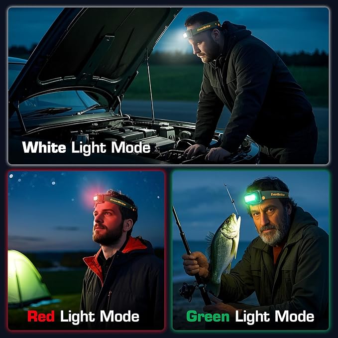 EverBrite Rechargeable Headlamp, 2 Pack Kids Headlamp with White/Red/Green Light and Memory Function, Head Lamp for Adult and Kid with 5 Modes, 120° Adjustable LED Headlamp for Camping, Running-Green